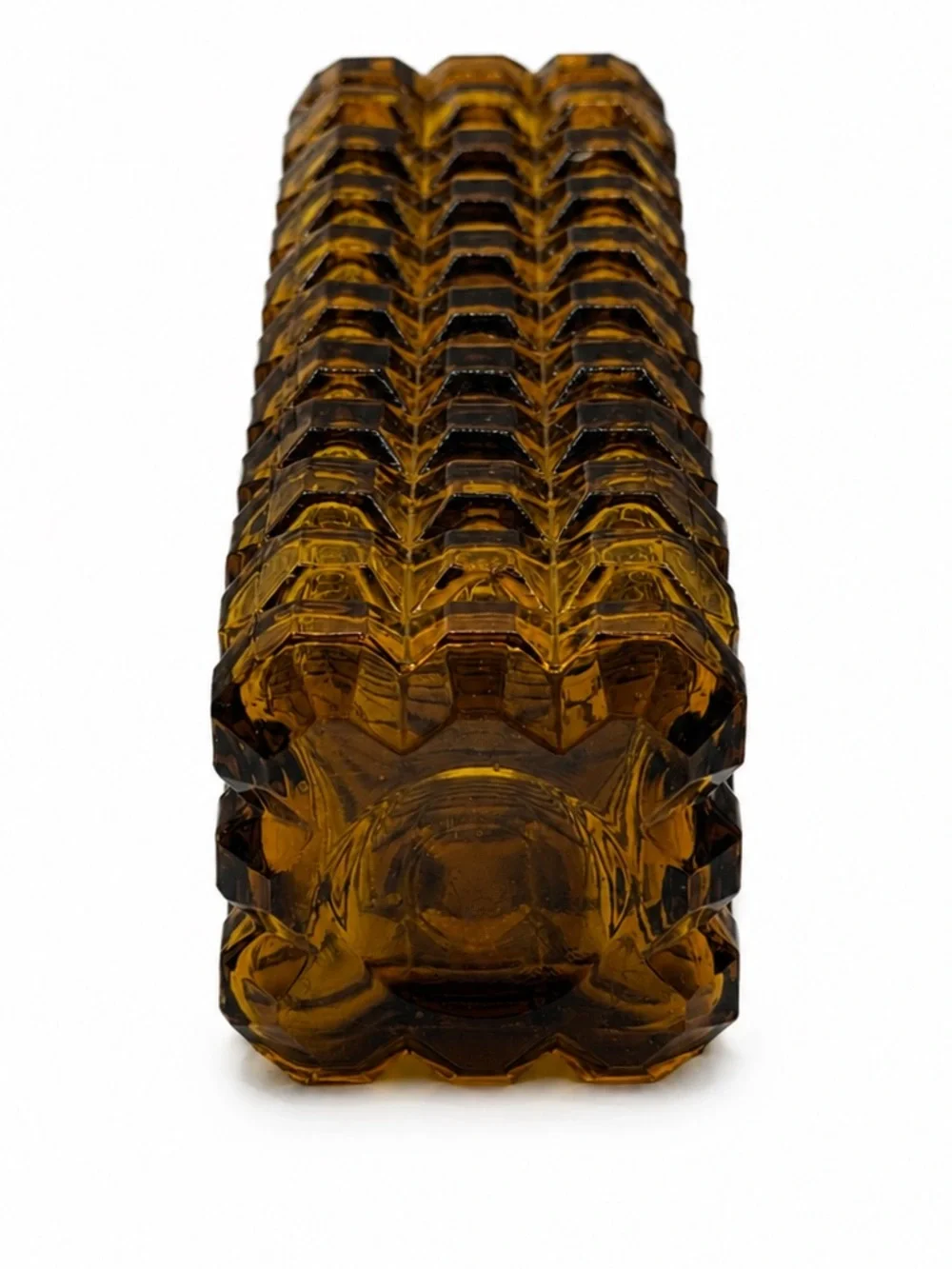 Vintage French Style Dark Amber Glass Stacked Cubist Square Vase 7